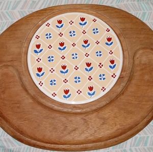 Vintage Gailstyn Sutton Teak Wood floral serving dish